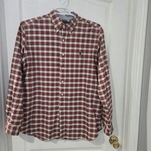Ralph Lauren Button Down Shirt Mens Large Red Plaid Classic Fit Pony preppy